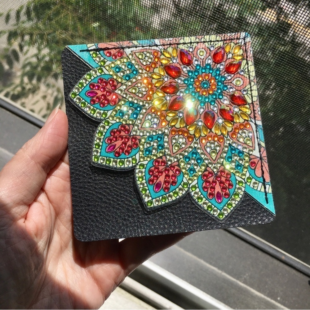 Diamond Art Lotus Flower Corner Bookmark, Colorful, Sparkly, Bling (TEAL/ORANGE)